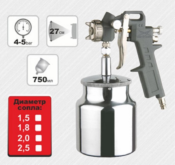 Краскопульт пневм с нижн алюм бачком 750 мл (соп 1,8) MOS-DISTAR MS-MNB18