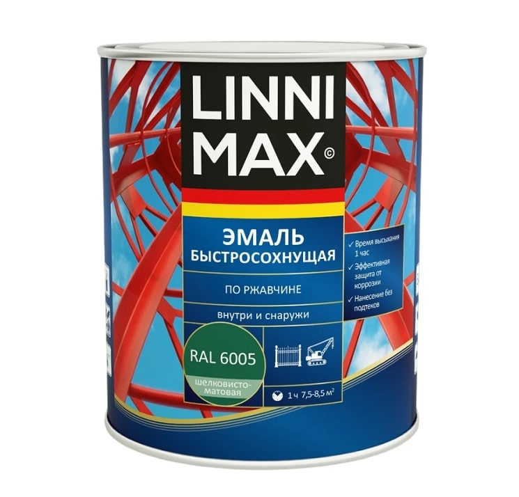 Грунт-эмаль LINNIMAX шел-мат RAL 6005 зеленый мох 0,75л