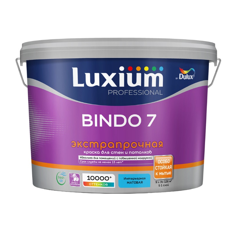 Краска в/д Luxium Bindo 7 для стен и потолков база BW 4,5 л