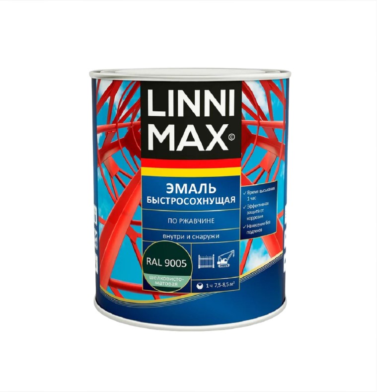 Грунт-эмаль LINNIMAX шел-мат RAL 9005 черная 0,75 л